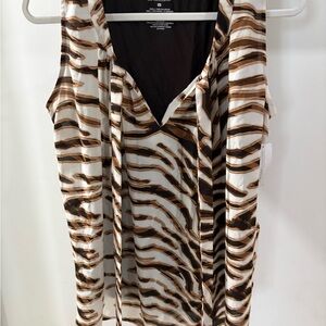 New York & Company Animal Print V-Neck Blouse Sleeveless Brown White Black M